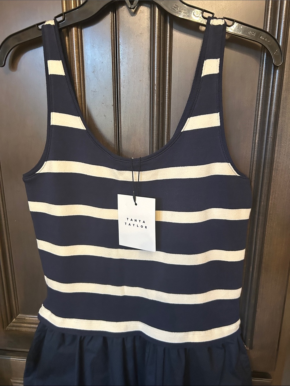 Tanya Taylor Navy/white/Cream Amber Striped Stretch-Cotton Sleeveless Midi Dress - Picture 5 of 13